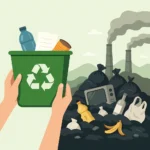 imagen de una caricatura de una persona reciclando desde la casa