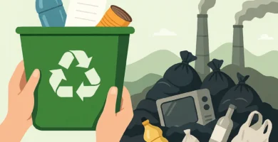 imagen de una caricatura de una persona reciclando desde la casa